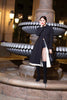 Asymmetric Button Black Trench with White Cotton Layer and Back Slit