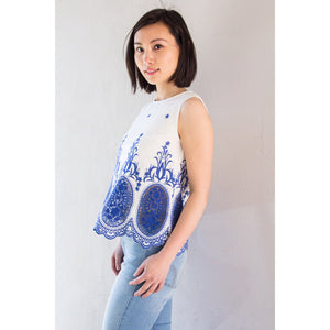 TEST - blue & white top