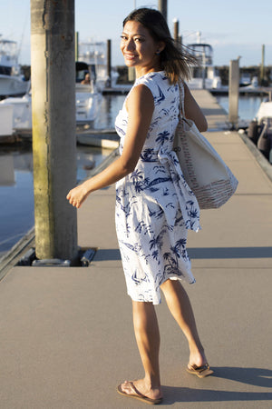 Printed linen wrap dress